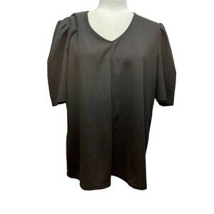 Chico's Black V-Neck Top Size 2 ‎ Short Sleeve Large